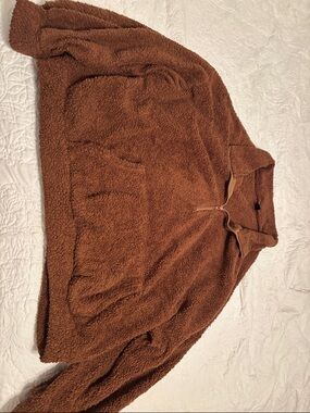 SHEIN Brown Sherpa Pullover Half-Zip Sweater